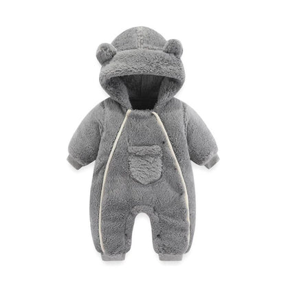 Baby Bear Hooded Romper Fleece Jumpsuit Winter Coat