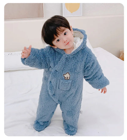 Cute Plush Bear Romper Overall Jumpsuit Spring Autumn Hooded Rompers 0 3 6 9 12 Months Newborn Clothes