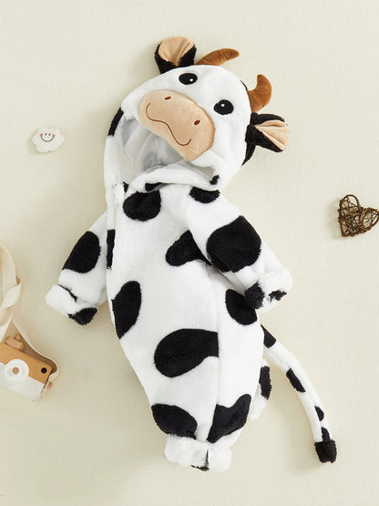 Cow Costume Romper Long Sleeve Hooded Fall Bodysuit Cosplay Costume Halloween Clothes for GirlsBoys