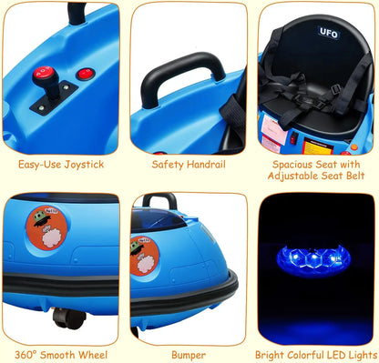 12V Kids Bumper Car with Remote Control,360° Spin,LED Lights,Safety Belt & Music,Electric Ride On Toy for Toddlers 18+ Months