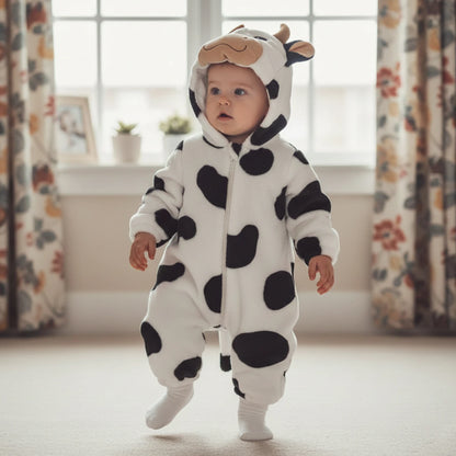 Cow Costume Romper Long Sleeve Hooded Fall Bodysuit Cosplay Costume Halloween Clothes for GirlsBoys