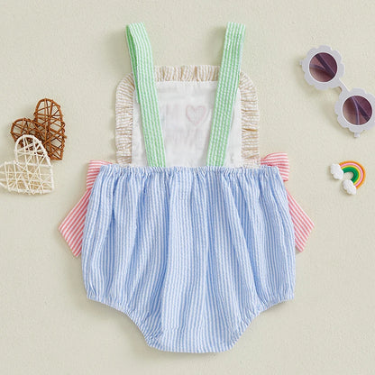 Romper Sleeveless Square Neck Bow Front Stripes Print Bodysuit Newborn Playsuit