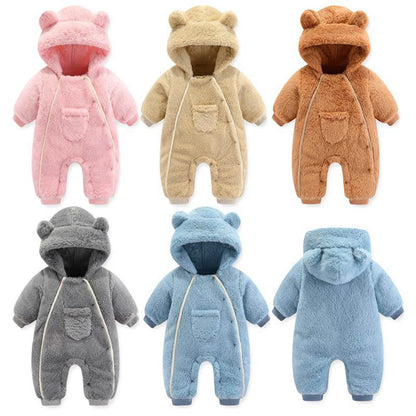 Baby Bear Hooded Romper Fleece Jumpsuit Winter Coat