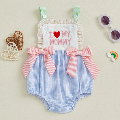 Romper Sleeveless Square Neck Bow Front Stripes Print Bodysuit Newborn Playsuit