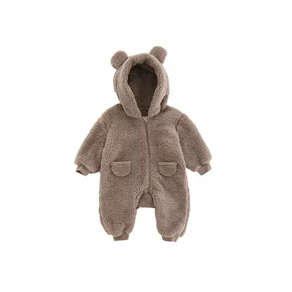 Fuzzy Bear Baby Rompers Warm Fleece Outwear Jumpsuits
