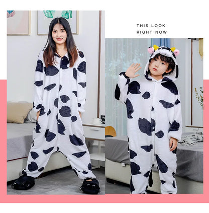 Adults Cow Cartoon Pajama Onesies Jumpsuit Hooded