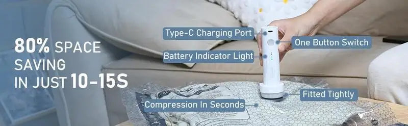 Vacuum Bags for Travel with Rechargeable air Pump, Carry-on Size Compression Packing Bags for Luggage and Suitcase, Space Saver