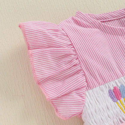 PROSPERBABY Girl Letter Embroidery Romper Sweet Fly Sleeve Birthday Bodysuits Children Cotton Lovely Jumpsuits Clothes
