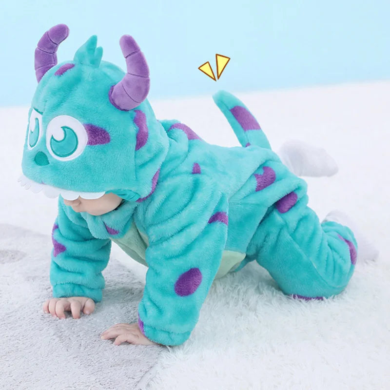 Baby Romper Blue Dino Polka Dot Warm Onesie Newborn Clothes Halloween Costumes Cartoon Toddler Outfit