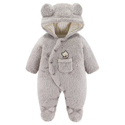 Cute Plush Bear Romper Overall Jumpsuit Spring Autumn Hooded Rompers 0 3 6 9 12 Months Newborn Clothes