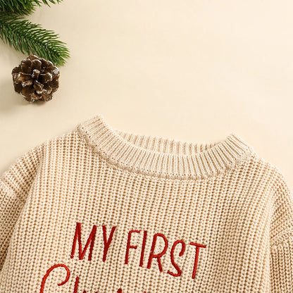 Baby My First Christmas Sweaters Letter Embroidered Knitted Pullover