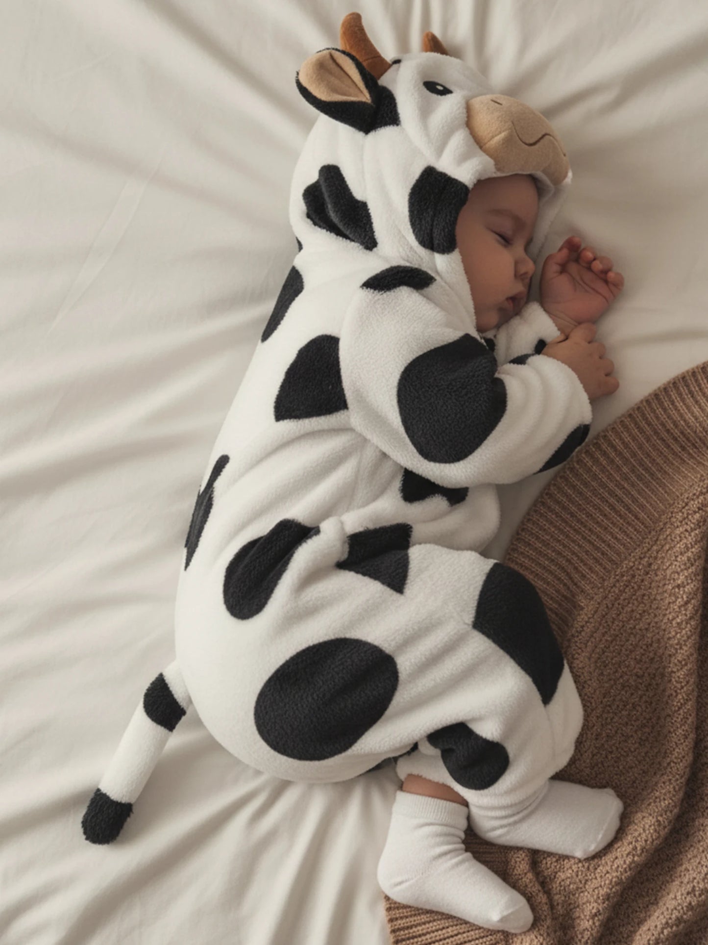 Cow Costume Romper Long Sleeve Hooded Fall Bodysuit Cosplay Costume Halloween Clothes for GirlsBoys