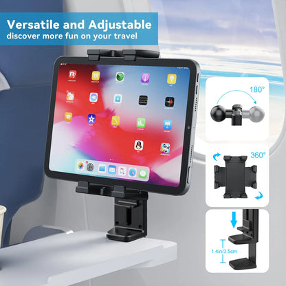 Portable Foldable Airplane Phone Holder Tablet Mount for Car Travel Desk Edge 360° Degree Rotation Adjustable HandsFree Stand