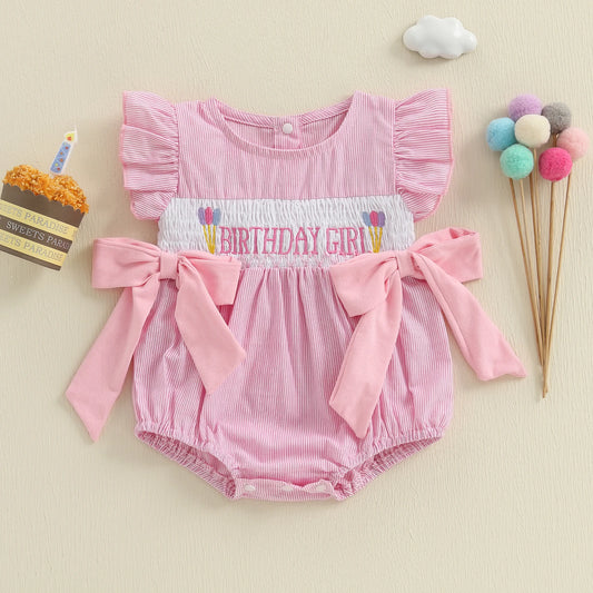 PROSPERBABY Girl Letter Embroidery Romper Sweet Fly Sleeve Birthday Bodysuits Children Cotton Lovely Jumpsuits Clothes