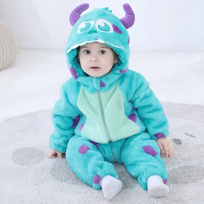 Baby Romper Blue Dino Polka Dot Warm Onesie Newborn Clothes Halloween Costumes Cartoon Toddler Outfit
