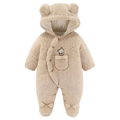 Cute Plush Bear Romper Overall Jumpsuit Spring Autumn Hooded Rompers 0 3 6 9 12 Months Newborn Clothes