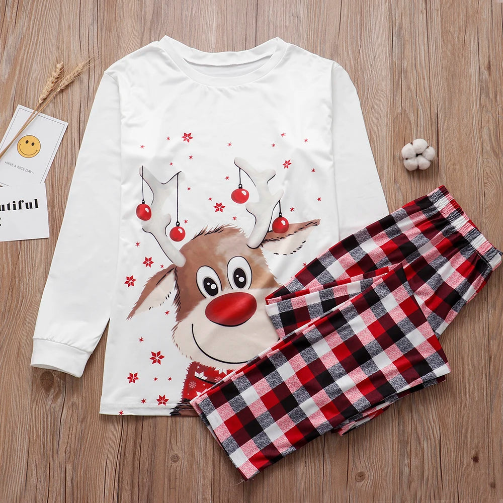 Family Matching Christmas Pajamas Sets Deer Print Tops+Pants Xmas Sleepwear Baby