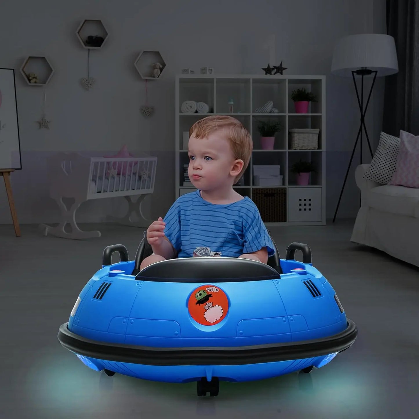 12V Kids Bumper Car with Remote Control,360° Spin,LED Lights,Safety Belt & Music,Electric Ride On Toy for Toddlers 18+ Months