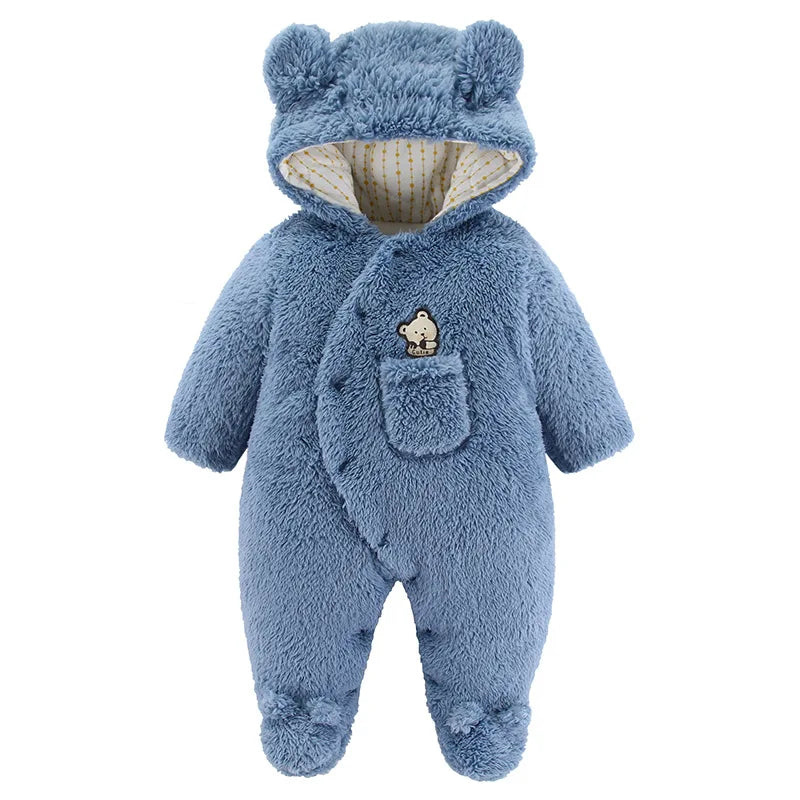 Cute Plush Bear Romper Overall Jumpsuit Spring Autumn Hooded Rompers 0 3 6 9 12 Months Newborn Clothes