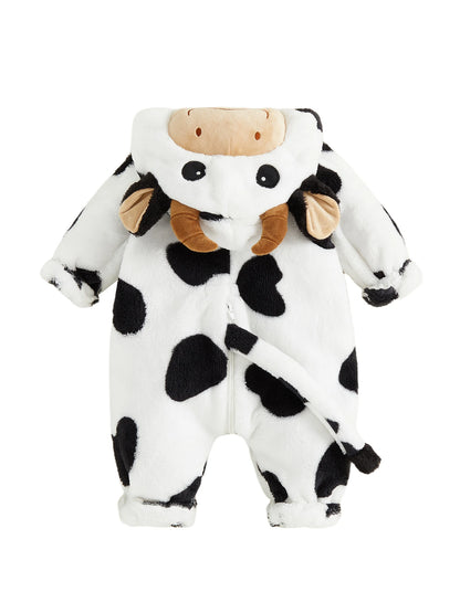 Cow Costume Romper Long Sleeve Hooded Fall Bodysuit Cosplay Costume Halloween Clothes for GirlsBoys