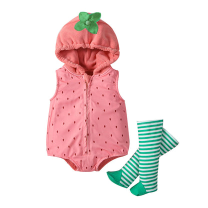 Cute Strawberry Baby Romper Clothes Zip-up Hooded