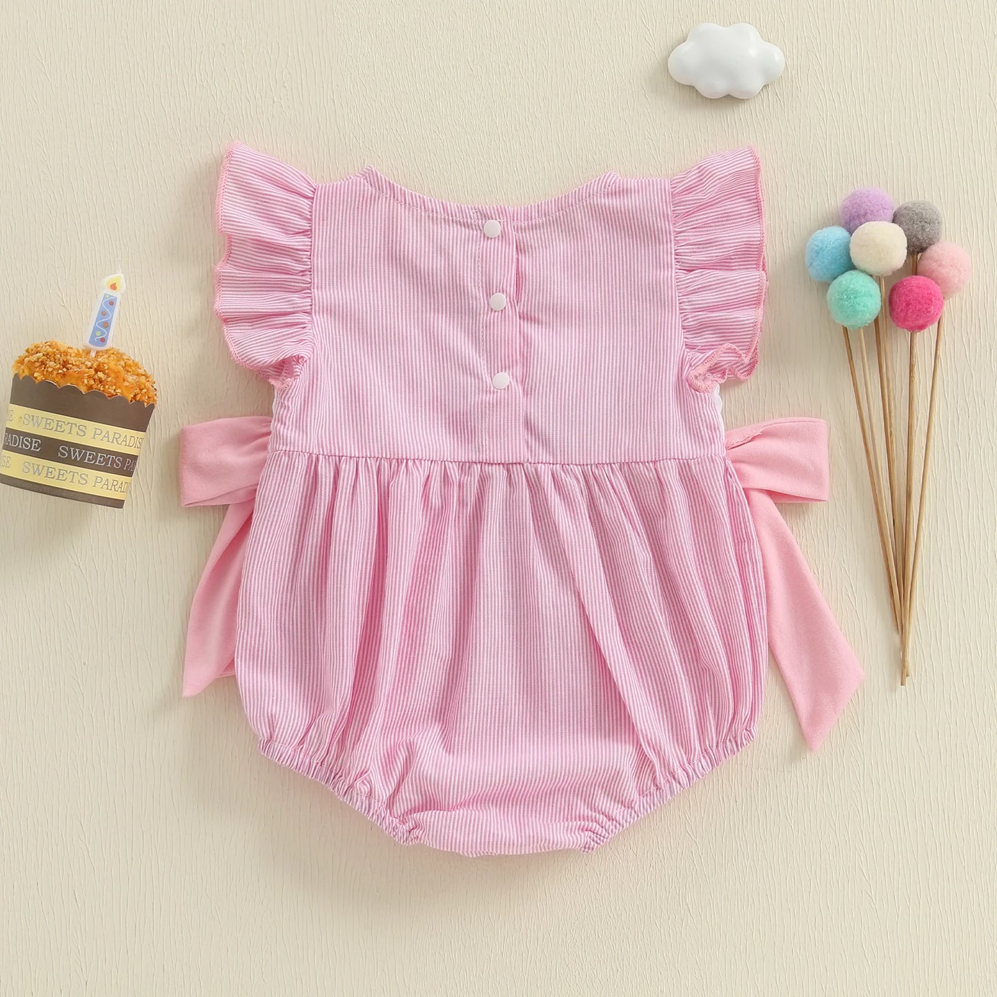 PROSPERBABY Girl Letter Embroidery Romper Sweet Fly Sleeve Birthday Bodysuits Children Cotton Lovely Jumpsuits Clothes