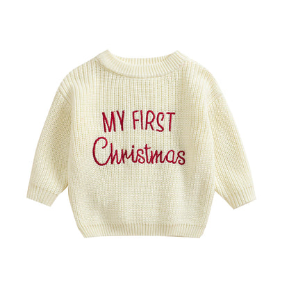 Baby My First Christmas Sweaters Letter Embroidered Knitted Pullover