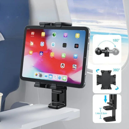 Portable Foldable Airplane Phone Holder Tablet Mount for Car Travel Desk Edge 360° Degree Rotation Adjustable HandsFree Stand