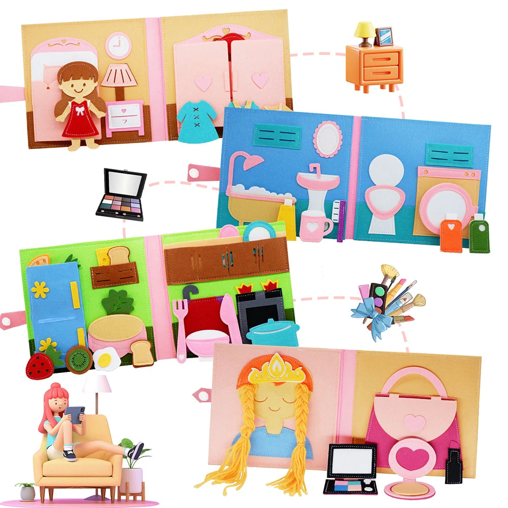 Toddlers Toy Busy Book 3D Baby Story Cloth Activities Felt Quite Book Board Preschool Learning Education Travel Toys