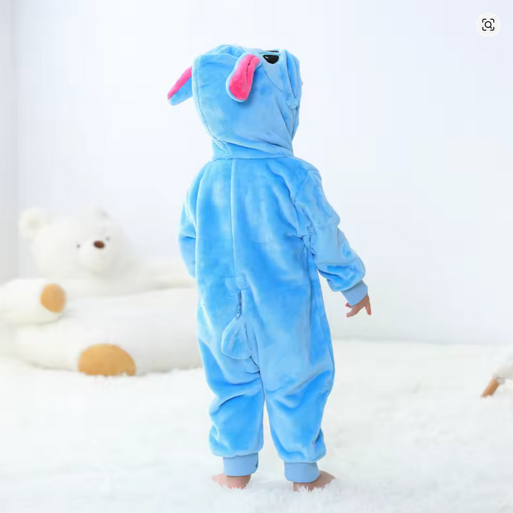 Baby Rompers Blue Alien Stitch-ed Cosplay One-Pieces Hooded Jumpsuits Jumpers