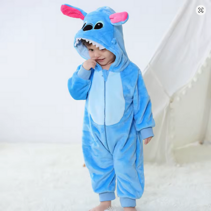 Baby Rompers Blue Alien Stitch-ed Cosplay One-Pieces Hooded Jumpsuits Jumpers