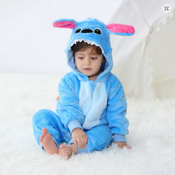 Baby Rompers Blue Alien Stitch-ed Cosplay One-Pieces Hooded Jumpsuits Jumpers