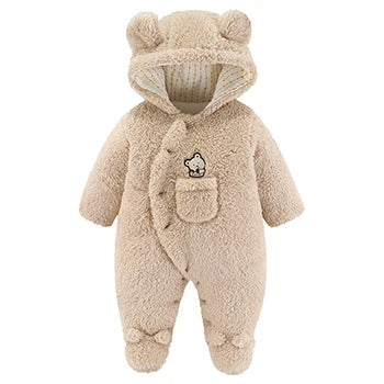 Cute Plush Bear Romper Overall Jumpsuit Spring Autumn Hooded Rompers 0 3 6 9 12 Months Newborn Clothes