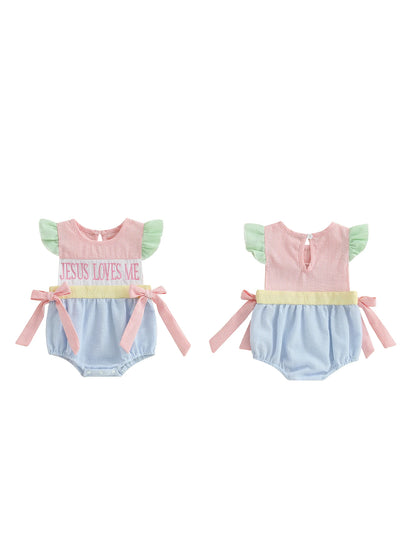 Baby Girl "Jesus Loves Me" Romper Ruffle Sleeveless Newborn Outfit