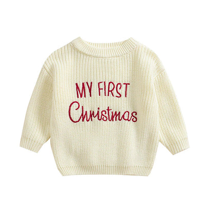 Baby My First Christmas Sweaters Letter Embroidered Knitted Pullover