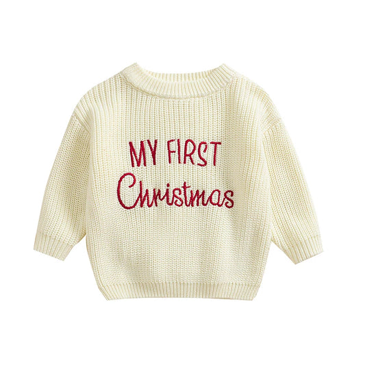 Baby My First Christmas Sweaters Letter Embroidered Knitted Pullover