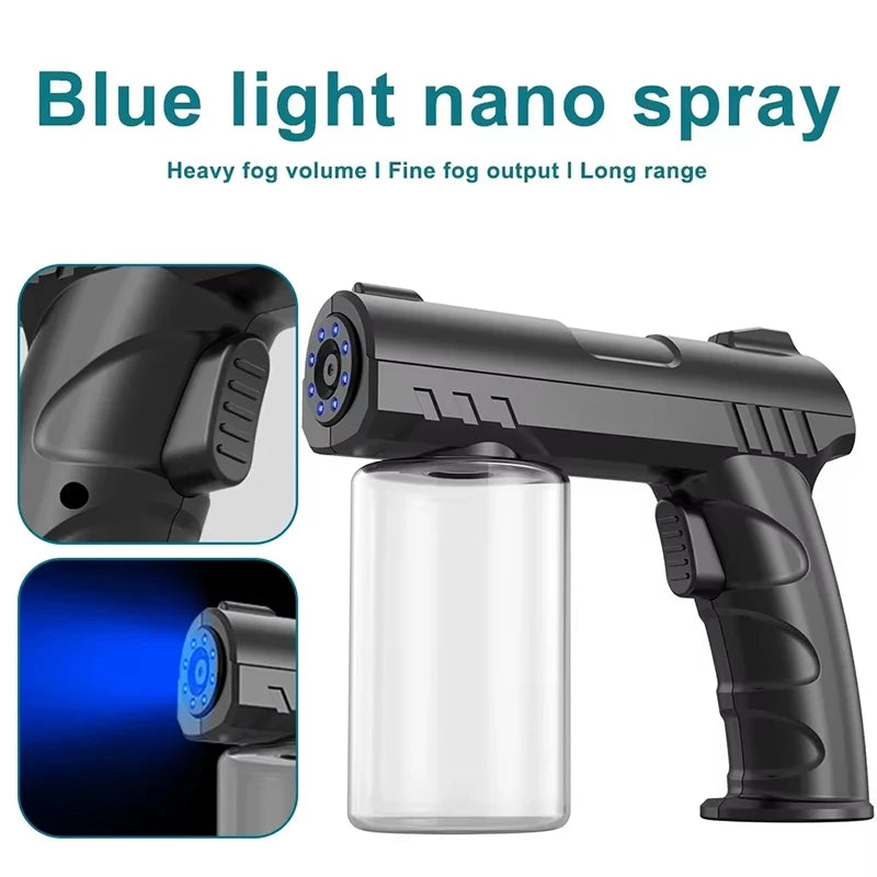 Barber Sprayer Bottle 280ML Steam Spray Sprayer Bottle Handheld USB Nano Blue Light Electric Household Spray Disinfection Gun