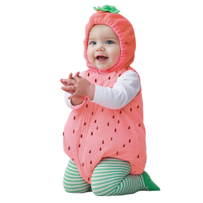 Cute Strawberry Baby Romper Clothes Zip-up Hooded