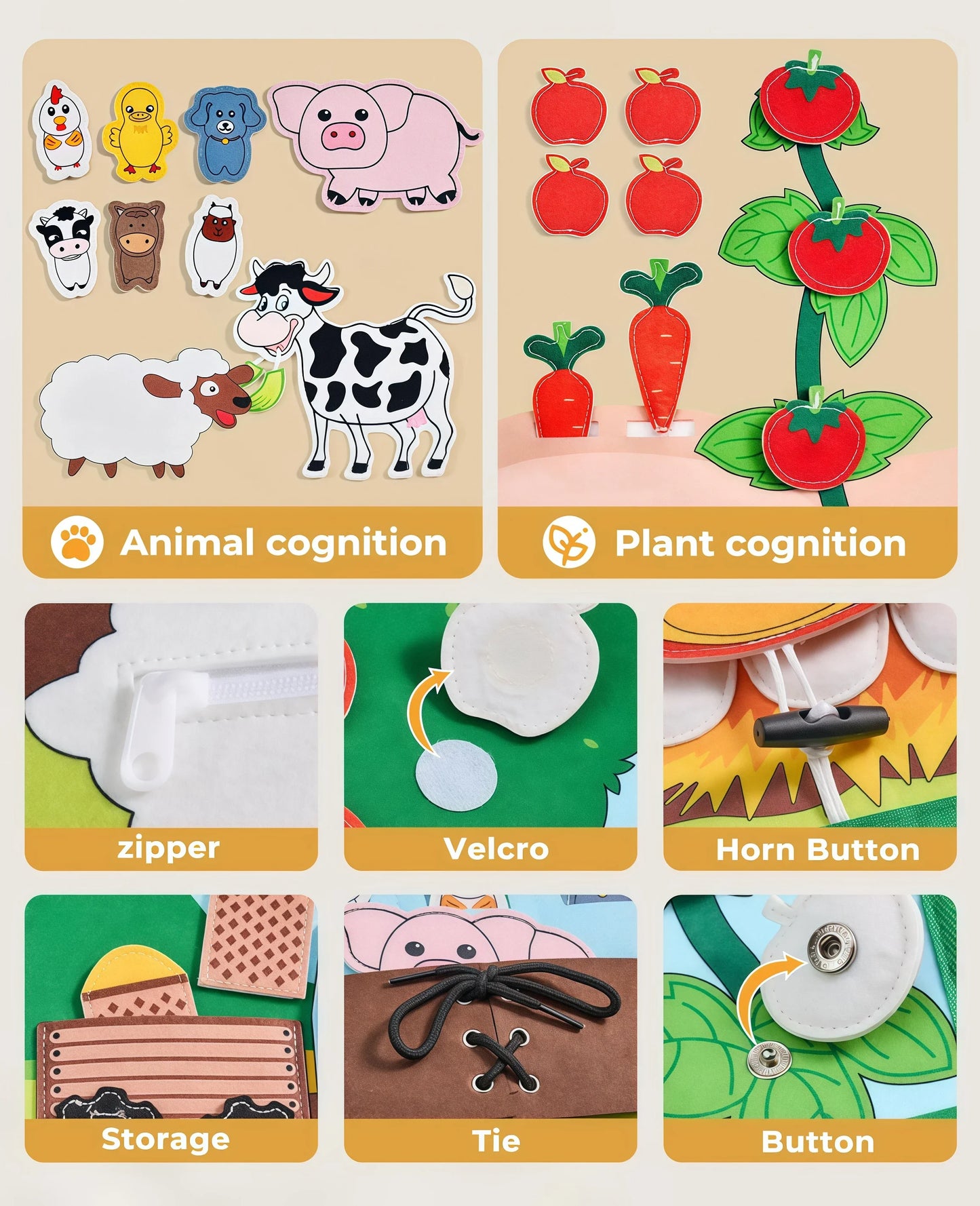 Quiet Busy Book - Farm Animal Activity Toy with Storytelling for Toddlers, Early Learning Fine Motor Skills
