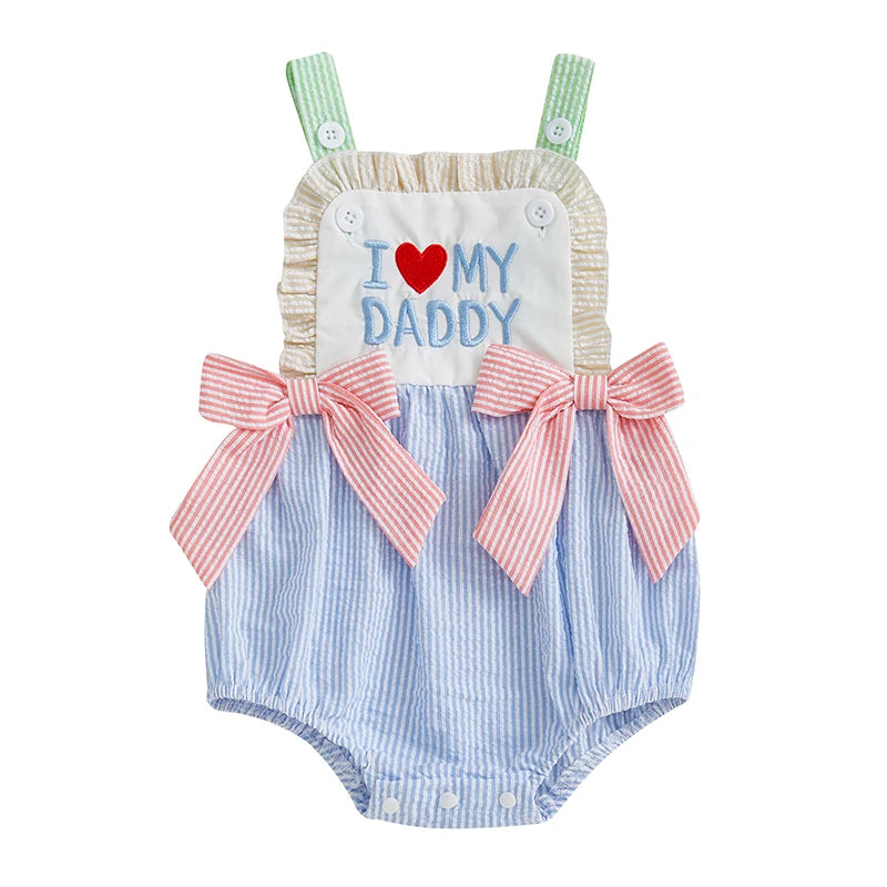 Romper Sleeveless Square Neck Bow Front Stripes Print Bodysuit Newborn Playsuit