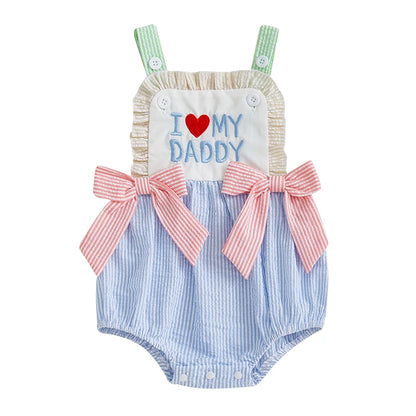 Romper Sleeveless Square Neck Bow Front Stripes Print Bodysuit Newborn Playsuit