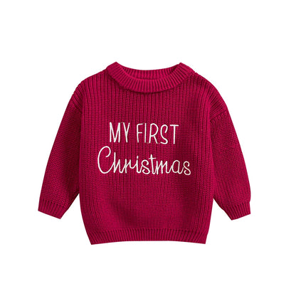 Baby My First Christmas Sweaters Letter Embroidered Knitted Pullover