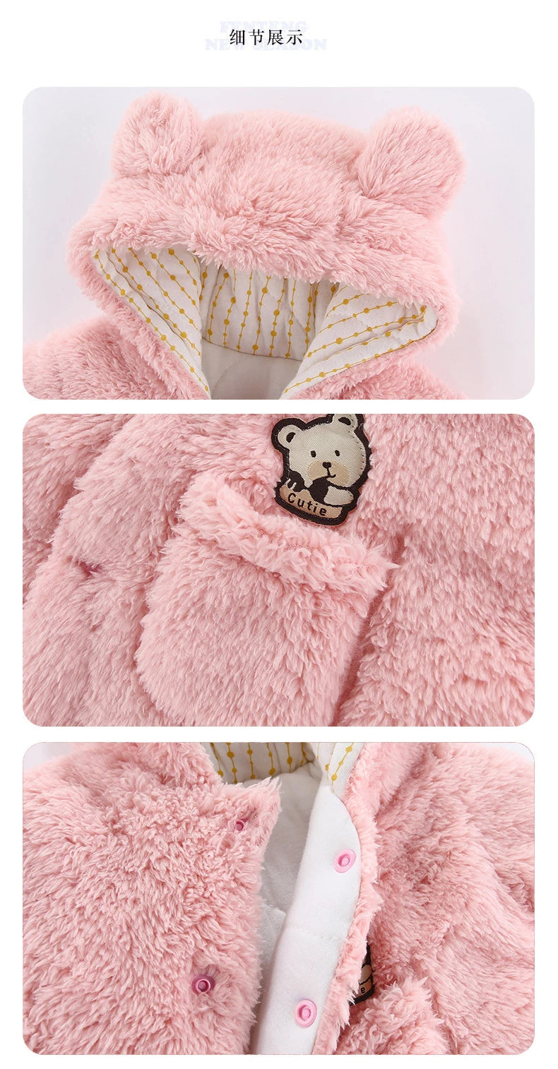 Cute Plush Bear Romper Overall Jumpsuit Spring Autumn Hooded Rompers 0 3 6 9 12 Months Newborn Clothes