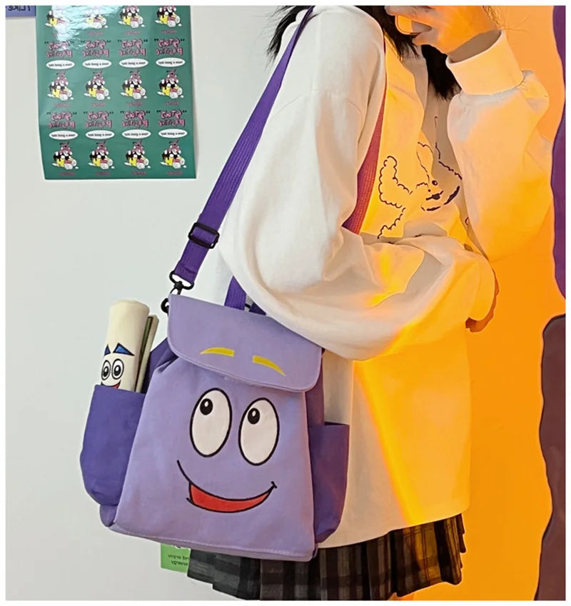 Dora The Explorer Backpack Cartoon Map Large Capacity Messenger Bag