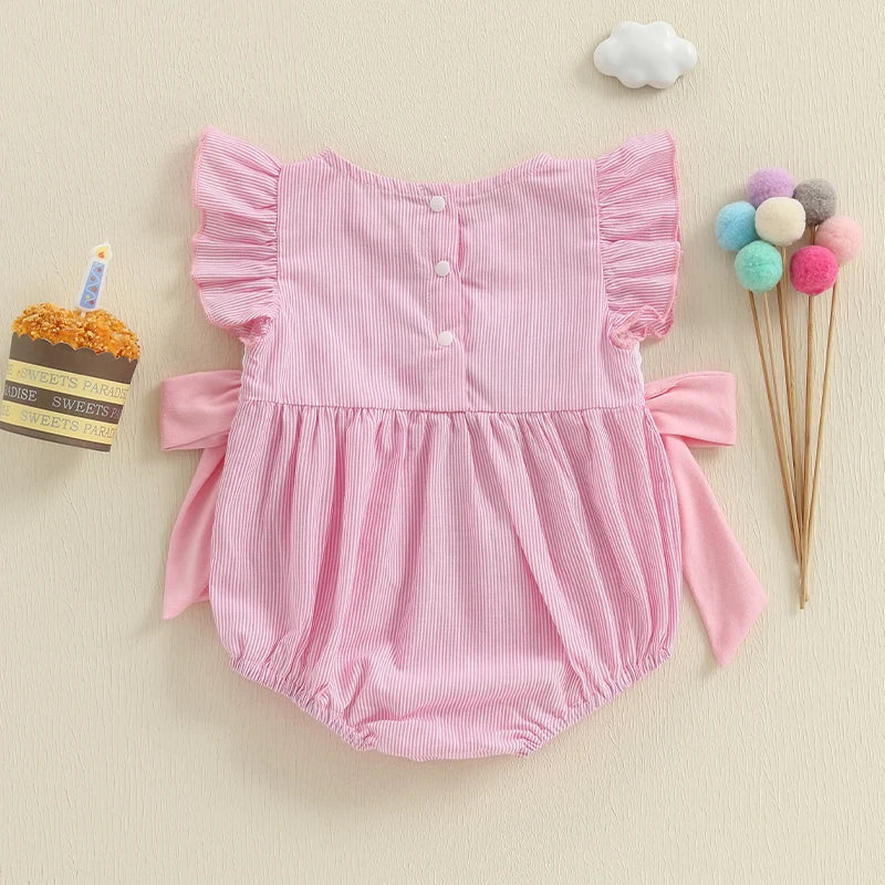 PROSPERBABY Girl Letter Embroidery Romper Sweet Fly Sleeve Birthday Bodysuits Children Cotton Lovely Jumpsuits Clothes