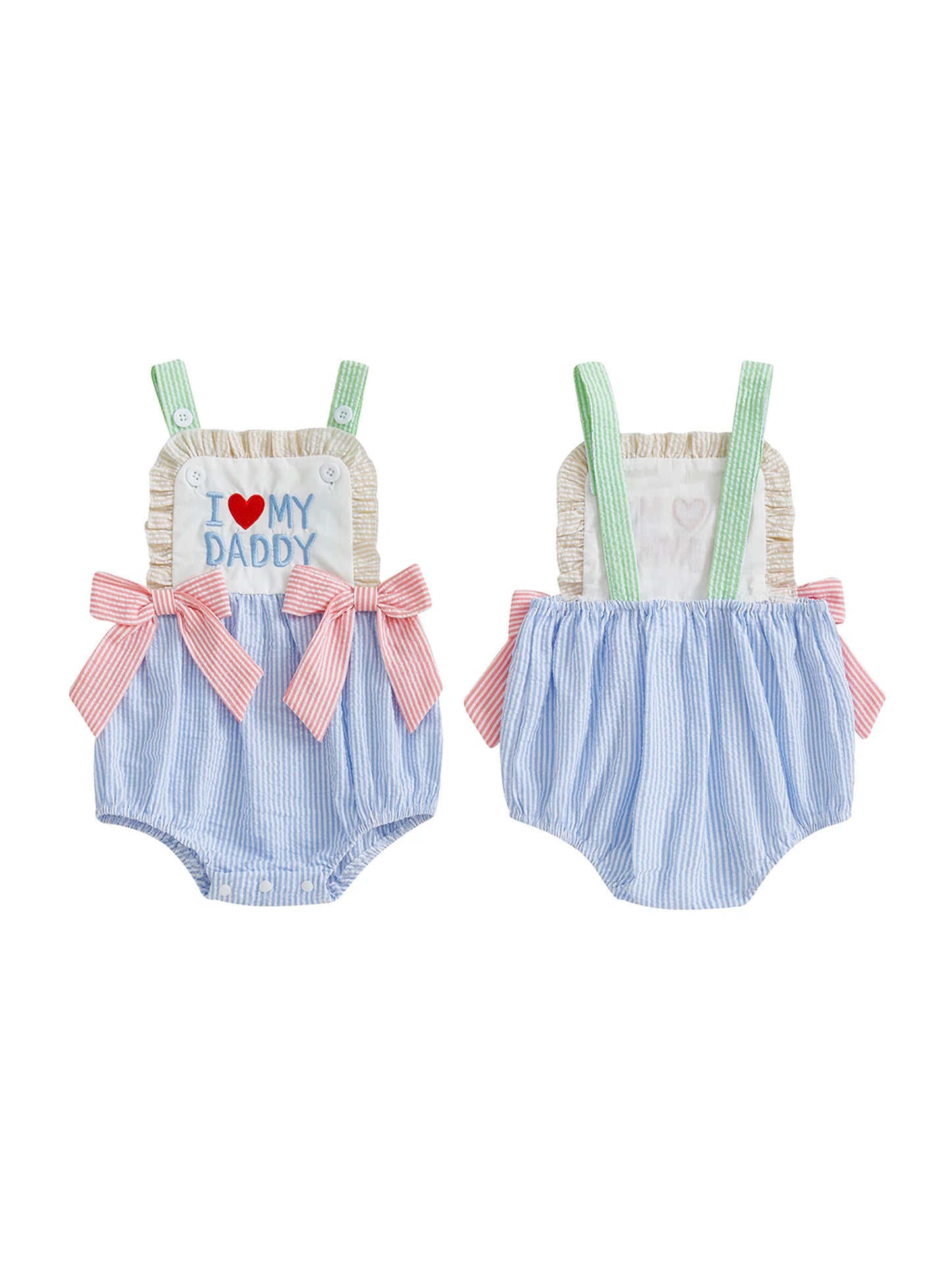 Romper Sleeveless Square Neck Bow Front Stripes Print Bodysuit Newborn Playsuit