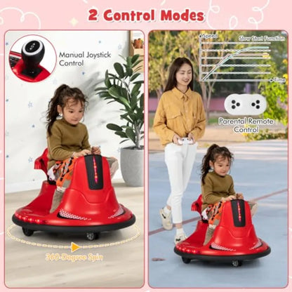 12V Ride On Bumper Car Electric Bumper Car w/Dual Joysticks Remote Control 360° Spin Slow Start Function LED Lights