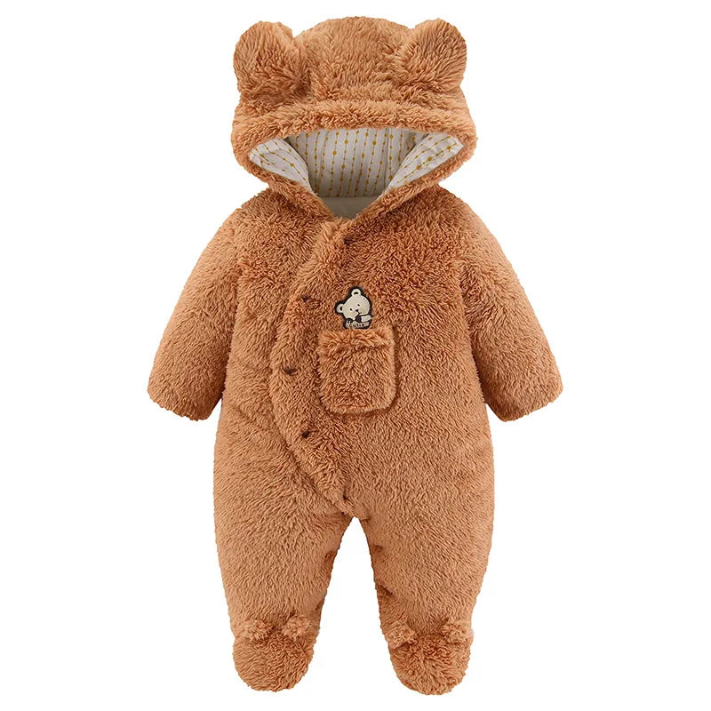 Cute Plush Bear Romper Overall Jumpsuit Spring Autumn Hooded Rompers 0 3 6 9 12 Months Newborn Clothes
