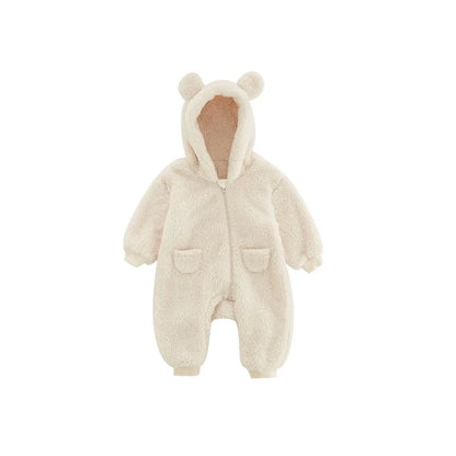 Fuzzy Bear Baby Rompers Warm Fleece Outwear Jumpsuits