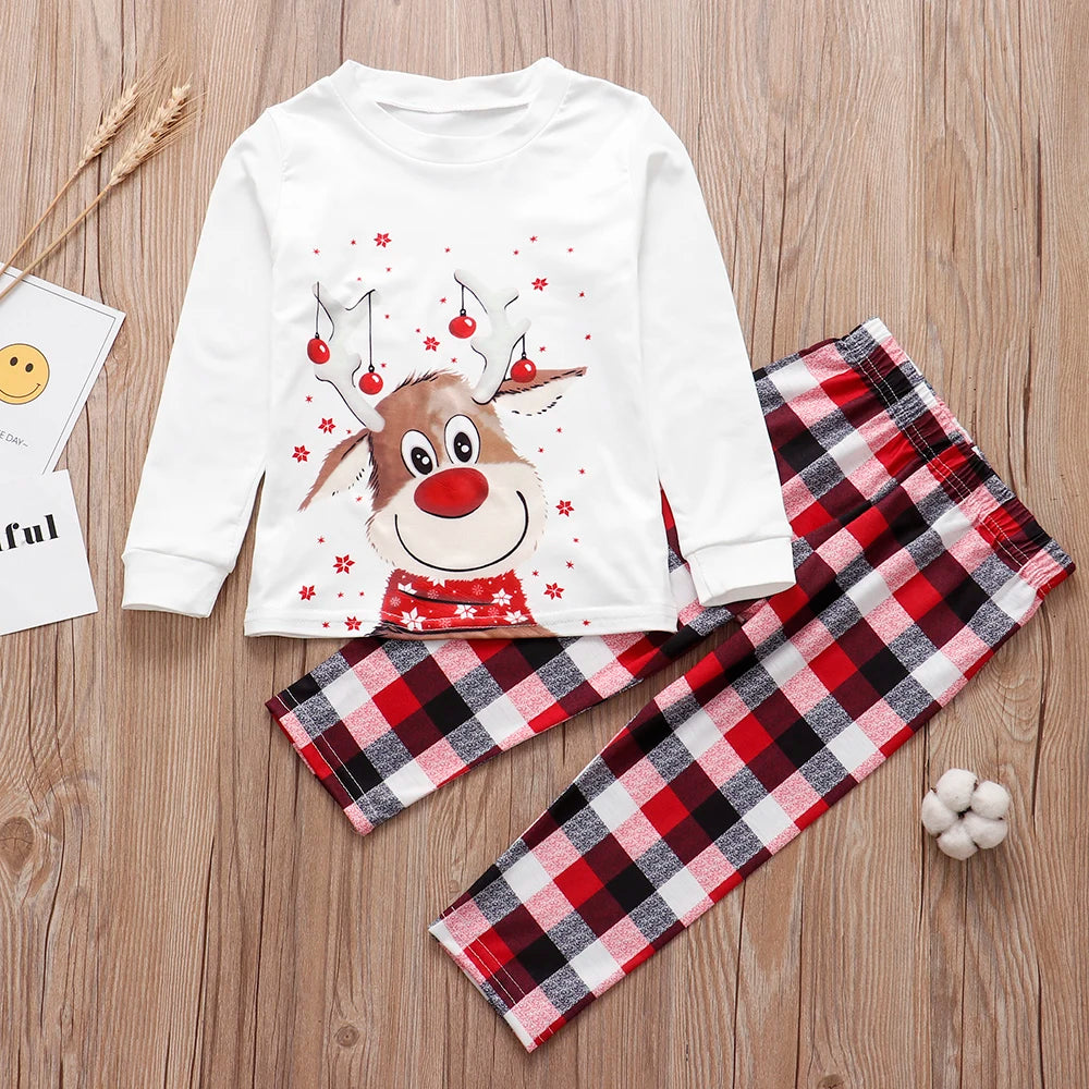 Family Matching Christmas Pajamas Sets Deer Print Tops+Pants Xmas Sleepwear Baby